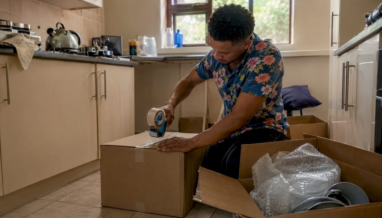 Tenant packing boxes preparing to move out