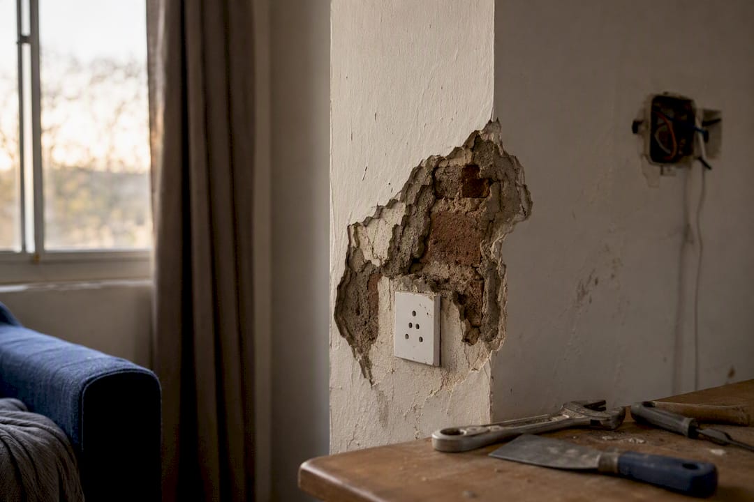 Cracked plaster wall in rental interior