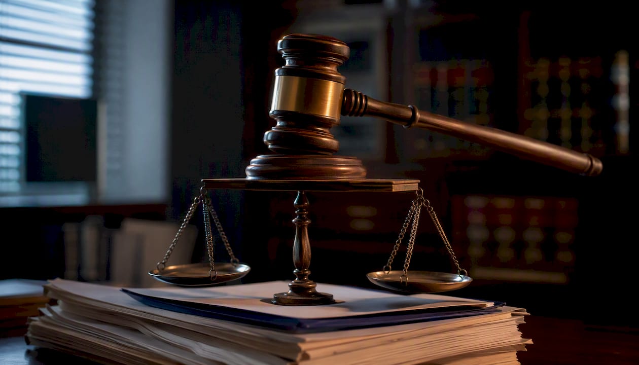Gavel and legal scales on documents